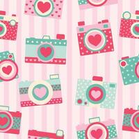 San Valentino carino rosa rosso amore cuore foto telecamera mano disegnato senza soluzione di continuità modello sfondo parete carta vettore iilustration