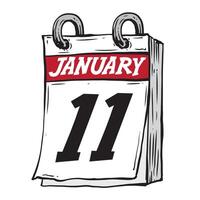 semplice mano disegnato quotidiano calendario per febbraio linea arte vettore illustrazione Data 11, gennaio 11 °