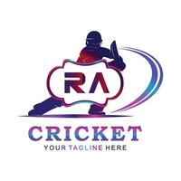 RA cricket logo, vettore illustrazione di cricket sport.