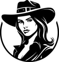 cowgirl - nero e bianca isolato icona - vettore illustrazione