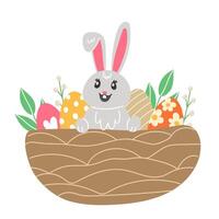 Pasqua illustrazione con dipinto uova nel un' nido per il vacanza nel un' cartone animato stile vettore