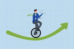investimento rischio, investimento commerciante accecato e giocoleria coltelli su monociclo verde rialzista grafico. vettore