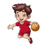 carino poco ragazzo cartone animato giocando pallacanestro vettore