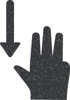mano, dita, gesto, scorri, muoversi, giù vettore icona illustrazione con francobollo effetto