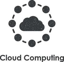 nube, nube informatica, cerchio vettore icona illustrazione con francobollo effetto