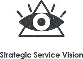triangolo, occhio, strategico servizio visione vettore icona illustrazione con francobollo effetto