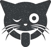 incollato su lingua strizzando l'occhio occhio gatto vettore icona illustrazione con francobollo effetto