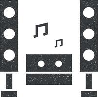 karaoke, casa, altoparlante vettore icona illustrazione con francobollo effetto