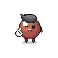 personaggio della palla di cioccolato che fa il cuore coreano del dito vettore