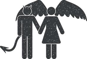 coppia angelo e demone vettore icona illustrazione con francobollo effetto