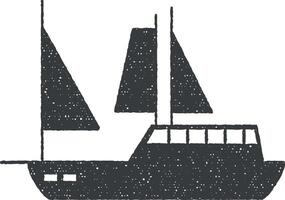 acqua trasporto, andare in barca nave vettore icona illustrazione con francobollo effetto