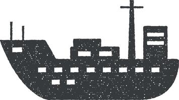 acqua trasporto, carico nave vettore icona illustrazione con francobollo effetto