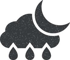 mezzaluna, piovoso tempo atmosferico, nube, pioggia vettore icona illustrazione con francobollo effetto