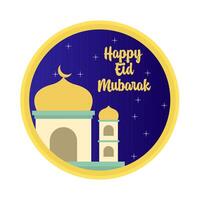 contento eid mubarak saluti distintivo illustrazione vettore