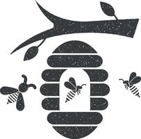alveare, ape icona vettore illustrazione nel francobollo stile