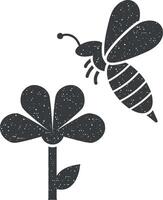 fiore, ape icona vettore illustrazione nel francobollo stile