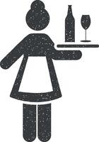 Hotel, ragazza, Servizi, domestica icona vettore illustrazione nel francobollo stile