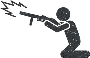 cecchino uomo pistola icona vettore illustrazione nel francobollo stile