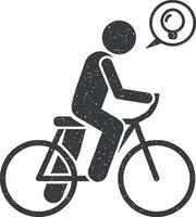 uomo avere idea su bicicletta icona vettore illustrazione nel francobollo stile