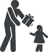 bambino, regalo, dare, presente icona vettore illustrazione nel francobollo stile