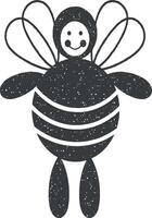 carino e tenero ape giocattolo vettore icona illustrazione con francobollo effetto