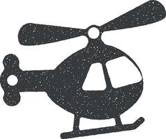piccolo elicottero giocattolo vettore icona illustrazione con francobollo effetto