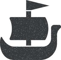 scialuppa, nave, vichingo vettore icona illustrazione con francobollo effetto