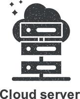 in linea marketing, nube server vettore icona illustrazione con francobollo effetto