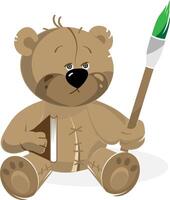 triste e stanco orsacchiotto orso con il pittura verde spazzola e libro. vettore