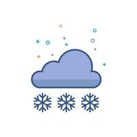 tempo metereologico nuvoloso nevicando icona piatto colore stile vettore illustrazione