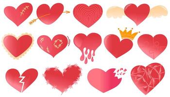 rosa cuore impostare. collezione di cuore icona mano disegnato vettore per amore logo, cuore simbolo, scarabocchio icona, saluto carta e San Valentino giorno. dipinto grunge vettore forma