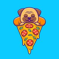 carino pug dog che dorme sulla pizza cartone animato icona vettore illustrazione. concetto di icona di cibo per animali isolato vettore premium. stile cartone animato piatto