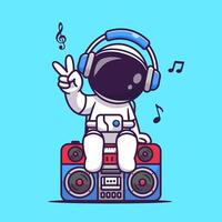 carino astronauta ascoltando musica su Boombox cartone animato vettore icona illustrazione. scienza musica icona concetto isolato premio vettore. piatto cartone animato stile