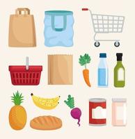 set di icone di generi alimentari e shopping vettore