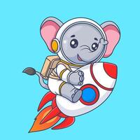 carino elefante astronauta equitazione razzo nel spazio cartone animato vettore icona illustrazione animale scienza isolato