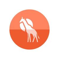 giraffa icona nel piatto colore cerchio stile. animale mammifero erbivoro Africa savana alto vettore