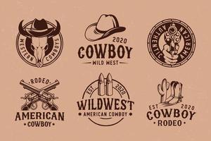cowboy rodeo show set di vettore vintage emblemi, etichette, distintivi e loghi in stile monocromatico isolato