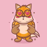 kawaii Volpe animale personaggio portafortuna con amore cartello mano gesto isolato cartone animato vettore