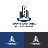 montagne ed edifici logo design immobiliare vettore logo modello logo