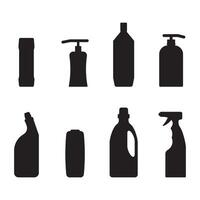 detergente bottiglia nero silhouette modulo e forma. vettore chimico domestico per bagno e cucina, lavare e pulito bottiglia per disinfettare e sanitario, collezione disinfettante illustrazione