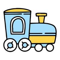 simpatica icona di un treno a vapore per bambini nello stile di un cartone animato disegnato a mano vettore