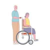 vecchio e donna in sedia a rotelle vettore