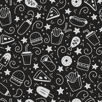 Reticolo senza giunte disegnato a mano di doodle di fast food. illustrazione vettoriale. vettore