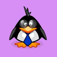 cartone animato pinguino ragazzo con bicchieri e con un' legare. vettore illustrazione