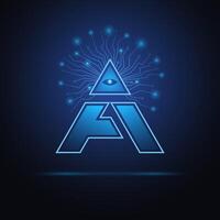 artificiale intelligenza logo. il concetto di il onniveggente occhio di ai. vettore illustrazione.