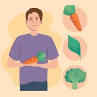 uomo con carota e verdura vettore