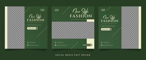 set di volantini di moda verde minimalista o banner per social media vettore