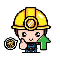 simpatico design del personaggio del minatore bitcoin vettore