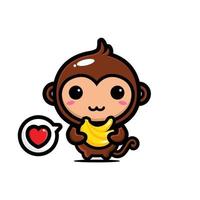 scimmia carina che abbraccia una banana vettore