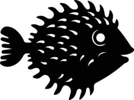 Pesce palla nero silhouette vettore